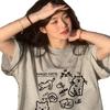 Fat mm summer loose t-shirt women's gray thin large size catty short sleeve niche front shoulder crew neck top design sense