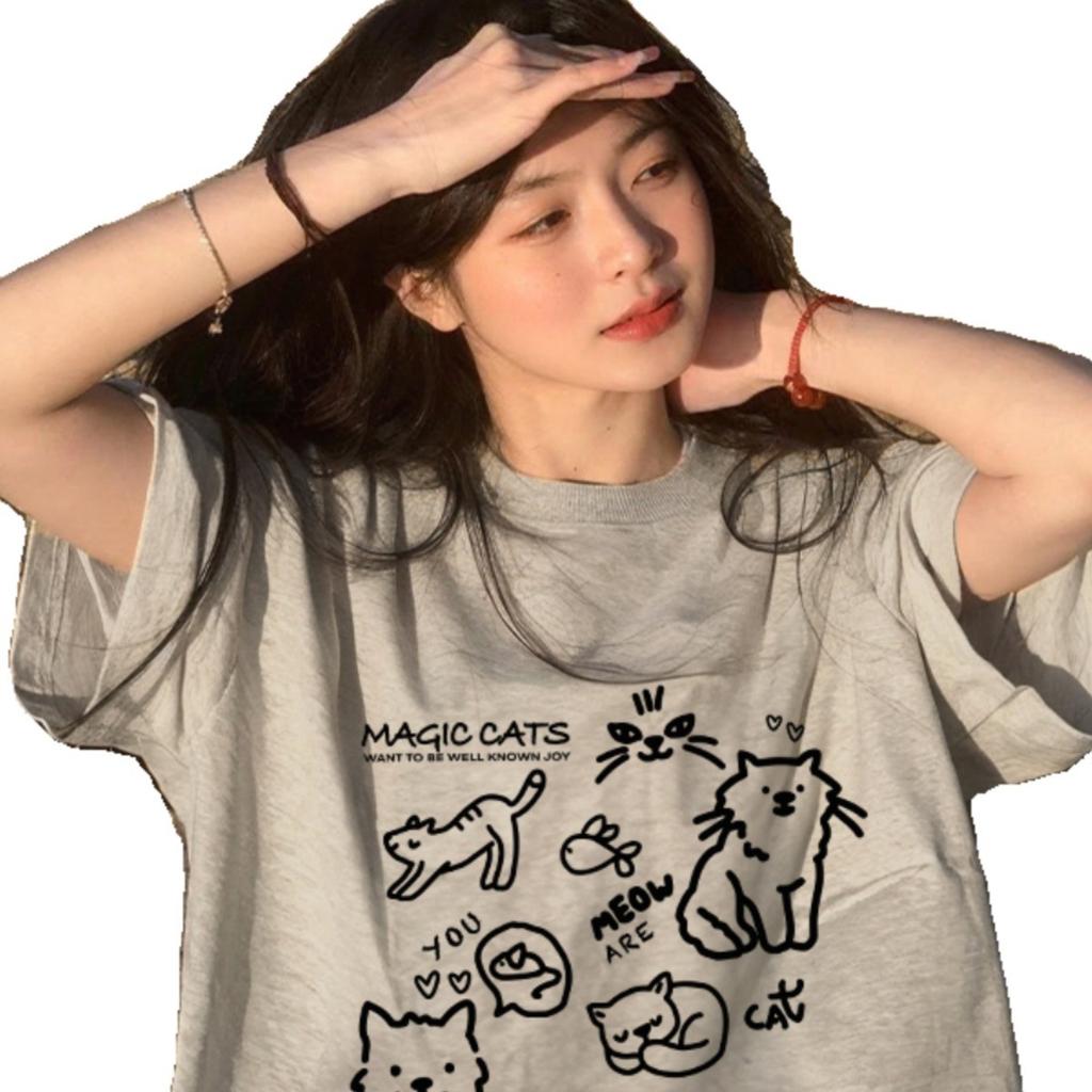 Fat mm summer loose t-shirt women's gray thin large size catty short sleeve niche front shoulder crew neck top design sense