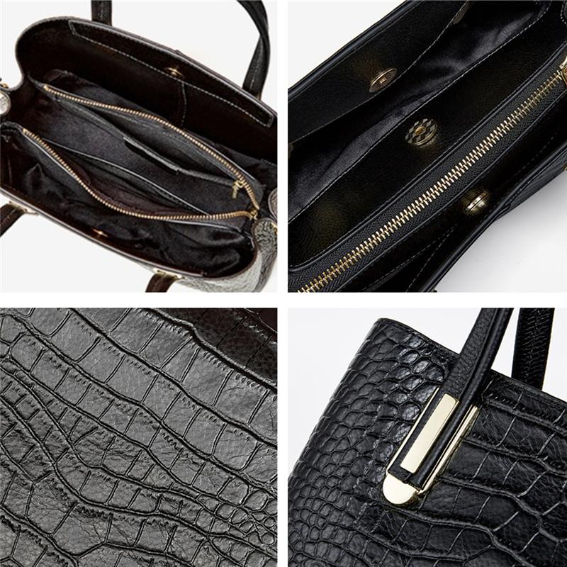Burminsa Crocodile Pattern Genuine Leather Tote Handbags for Women Trend Designer Big Office Ladies Shoulder Crossbody Bags
