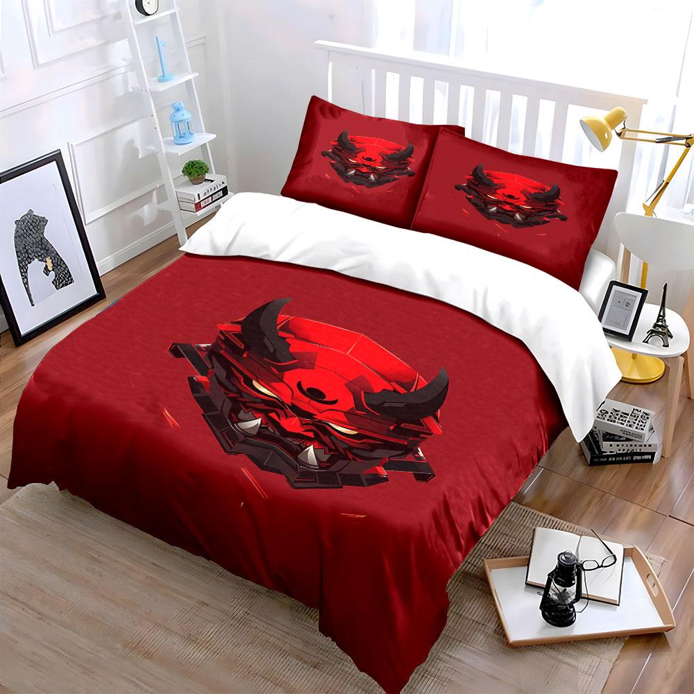 Red Oni Mask Design. Bedding Sets Duvet Cover Sets Duvet Covers Pillowcases(1*Duvet Cover 2*Pillowcases Without Duvet Insert)