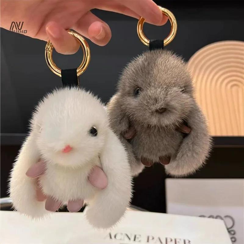 Cute Fluffy Rabbit Keychain Ring Plush Pompon Bunny Bag Pendant for Couple Car Key Ring Jewelry Doll Decorative Accessories Gift