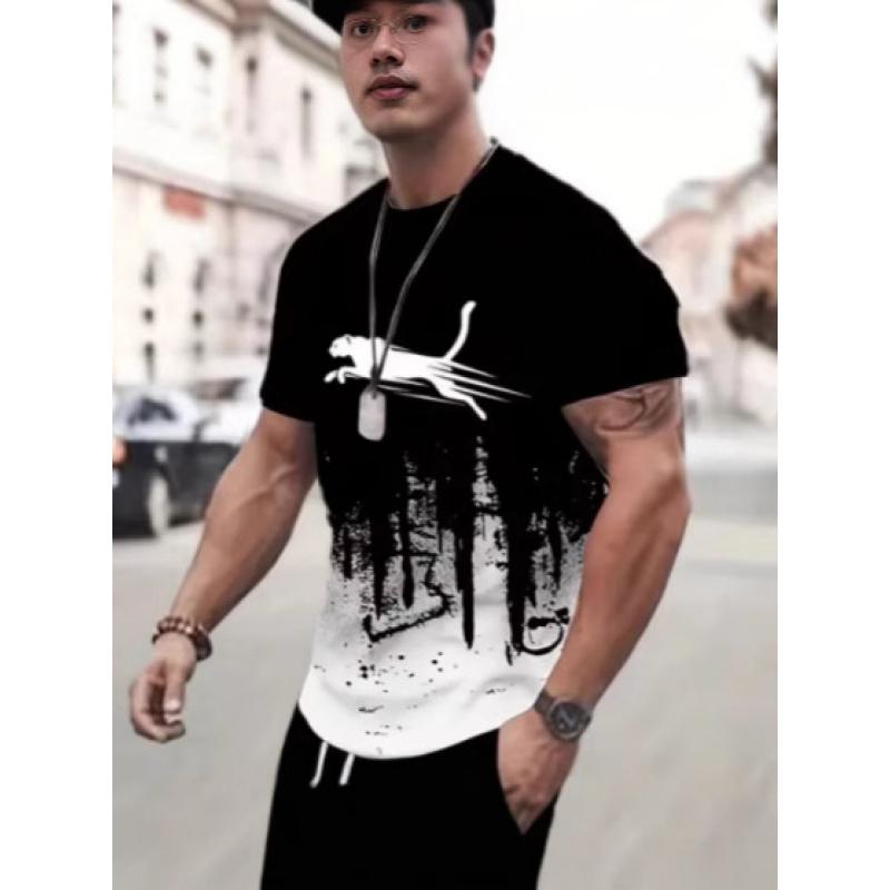 Men's Animal Pattern T-Shirt Printed Shirt Men's Sports Casual Trendy Fashion Short Sleeve T-Shirt