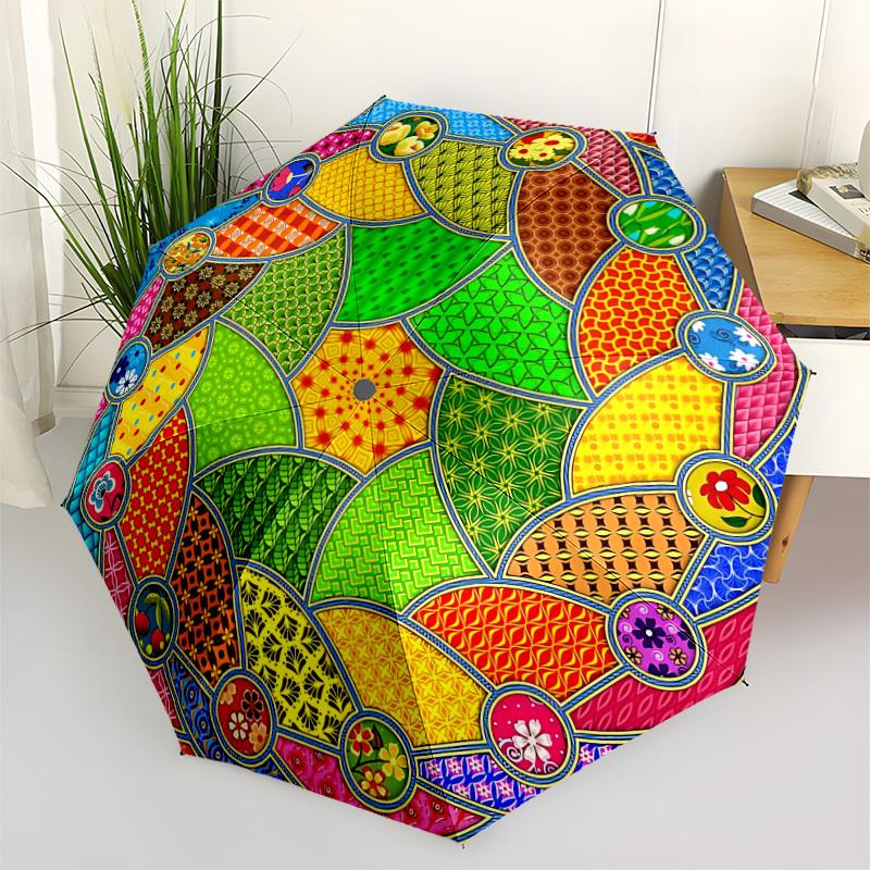 

1pc Colorful Mandala Patterns Automatic Umbrella - Stylish, Durable, with 8-Rib Manual Open Design, Elegant Black Handleyy250920197