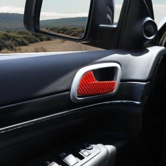 For 2011- Jeep Grand Cherokee Red Carbon Fiber Inner Door Handle Cover Trim