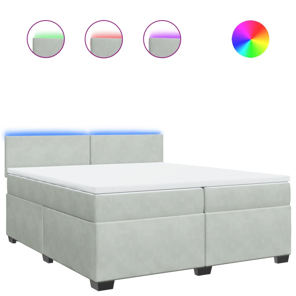 Box Spring Bed with Mattress Light Grey 200x200 cm Velvet