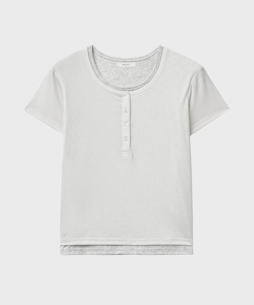 NOIRER FOR WOMAN Layered Henley Neck Half T-Shirt (Ivory)