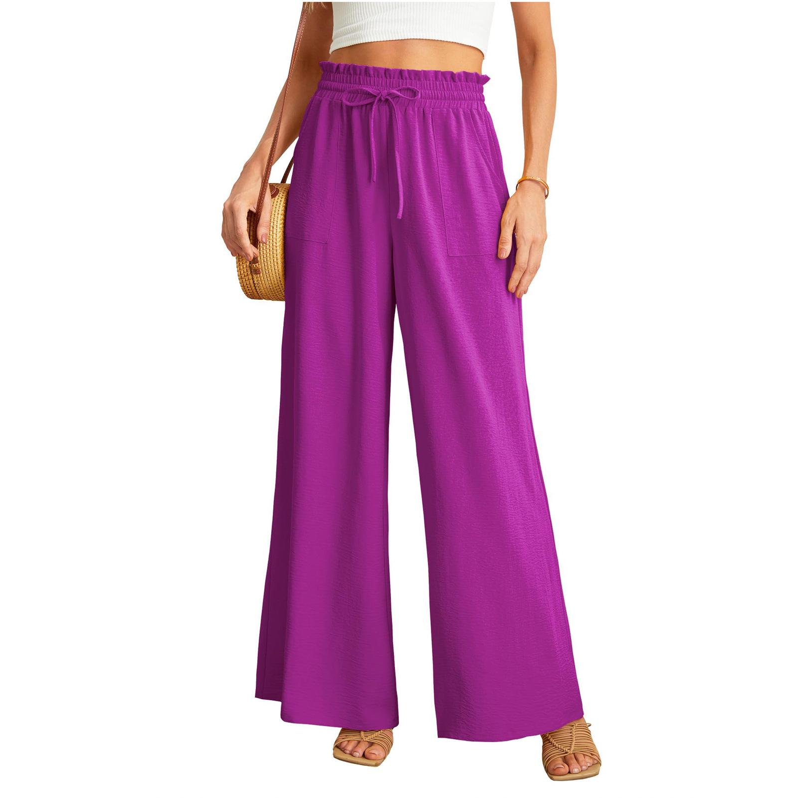 

Women s Comfortable Cotton Linen Wide-Leg Drawstring Pants L