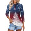 Mote dame casual revers kort 3/4 ermet juleprint skjorte dame knapp opp topper