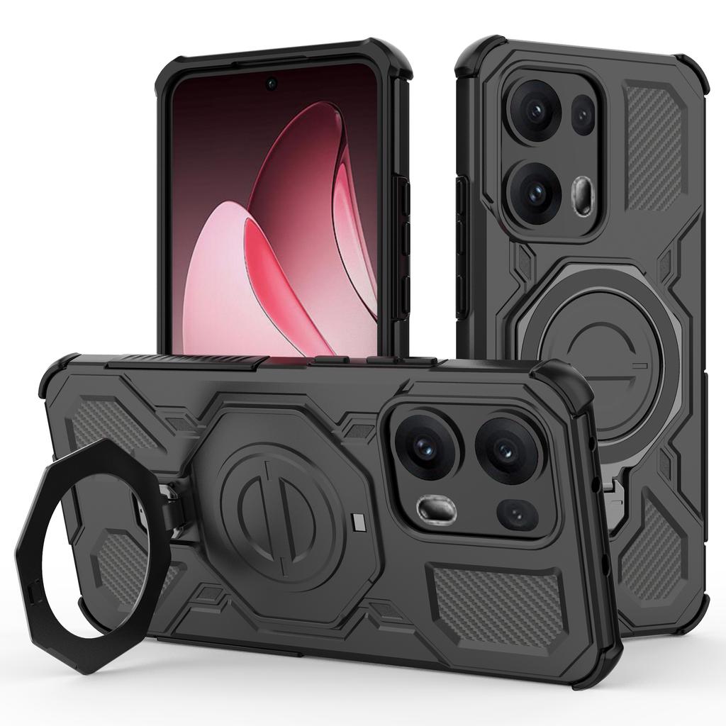For Oppo Reno13 Pro 5G Magnetic Case Rotating Metal Kickstand Shockproof PC+TPU Phone Back Cover