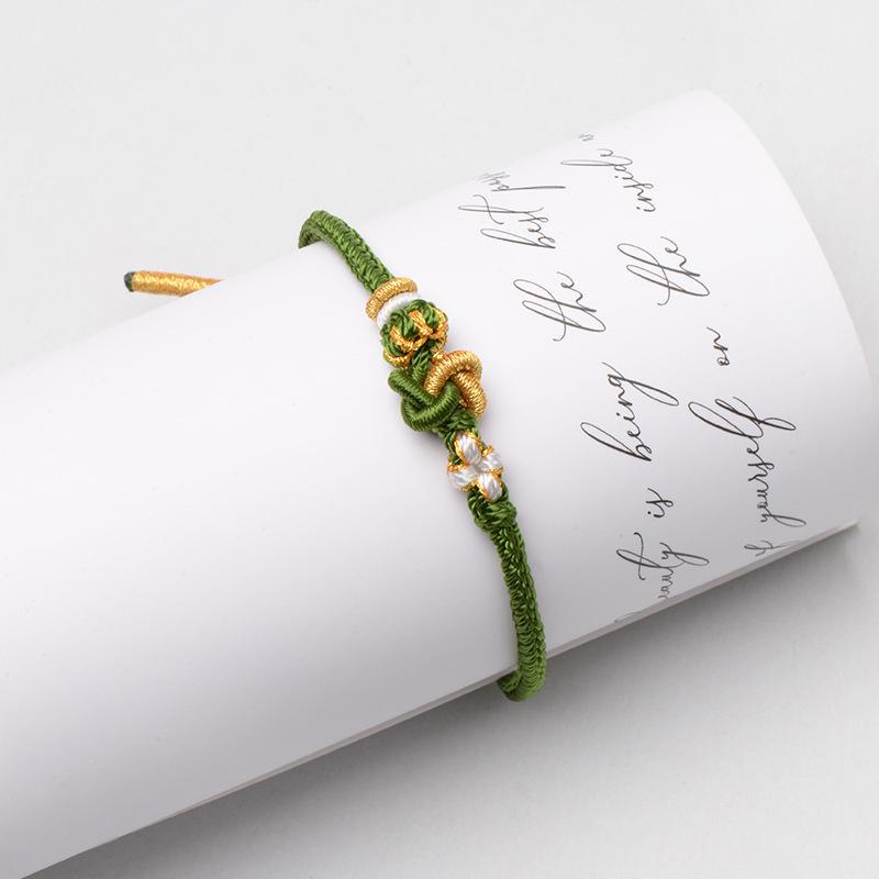 Handmade Red Rope Bracelet with Gold Pendant - DIY Semi-Finished Concentric Knot for Couples