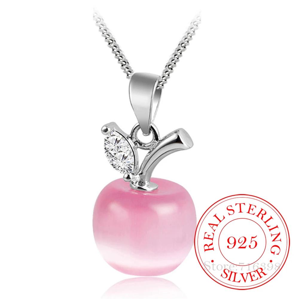 Pink/White Moonstone Necklaces & Pendants For Women 925 Silver Opal Apple Pendant Necklace Wedding Gift