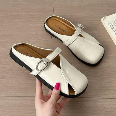 Soft Leather Bag Head Cool Slippers Women's 2025 Summer New French Soft Bottom Bag Head Half Drag Small Fragrant Wind One Foot Mary Jane