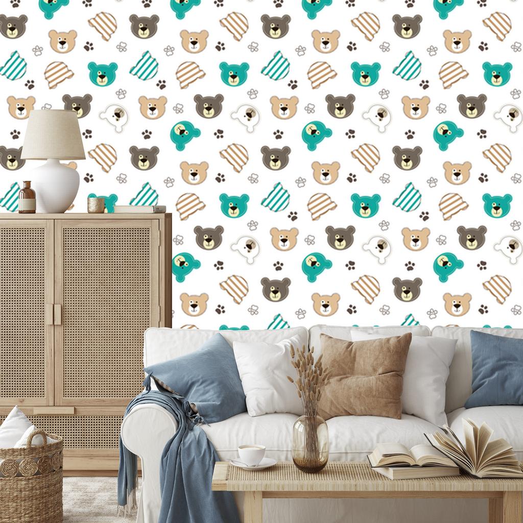 Colorful Teddy Bear Paw Stripes Wallpaper for Living Room and Bedroom 50x1000