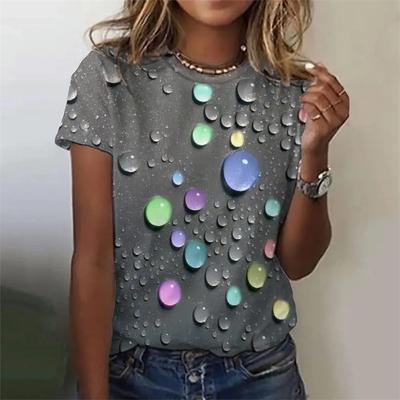 Camiseta con Patrón de Gotas de Agua de Cristal para Mujer Colorida Impresa en 3D de Manga Corta Camisetas Casuales Holgadas Tops de Calle con Cuello Redondo