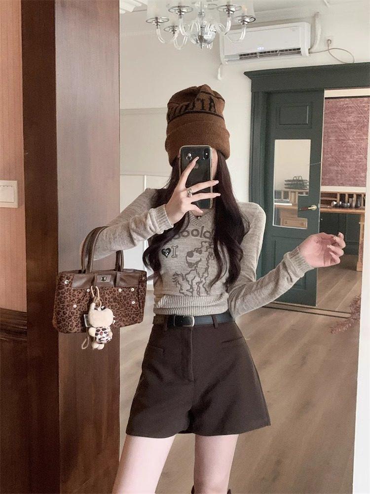 2026 Autumn Plus Size Women's High-Waist Wool Suit Shorts - Loose Bootcut Style