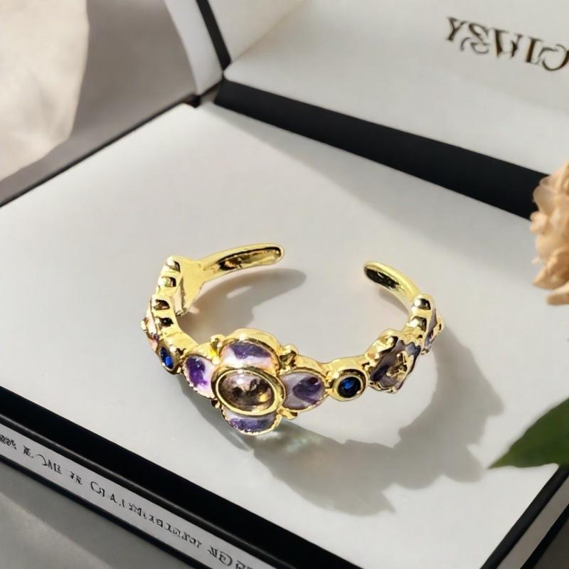 Violet Purple Enamel Drip Open Ring Medieval French High Sense Flower Ring Female