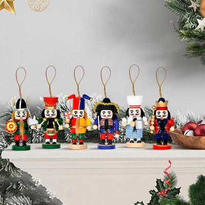 Nutcracker Ornaments 6 Pieces Desktop Nutcracker Soldier Figures Holiday Wooden Ornaments For Window Christmas Tree Table