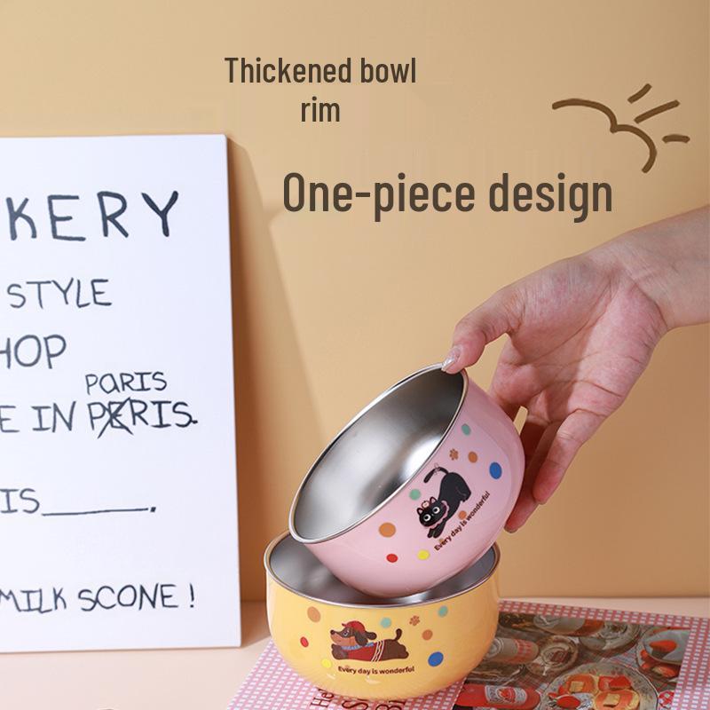 304 Stainless Steel Cartoon Baby Bowl: Double-Layer, Heat-Insulated, Anti-Scalding for Children