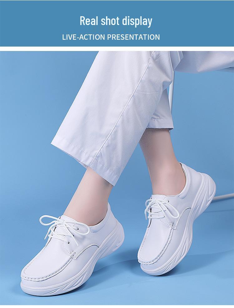 Women's Genuine Leather Lace-up Nurse Shoes - Soft Sole, Non-slip, Breathable, and Comfortable for Hospital Work