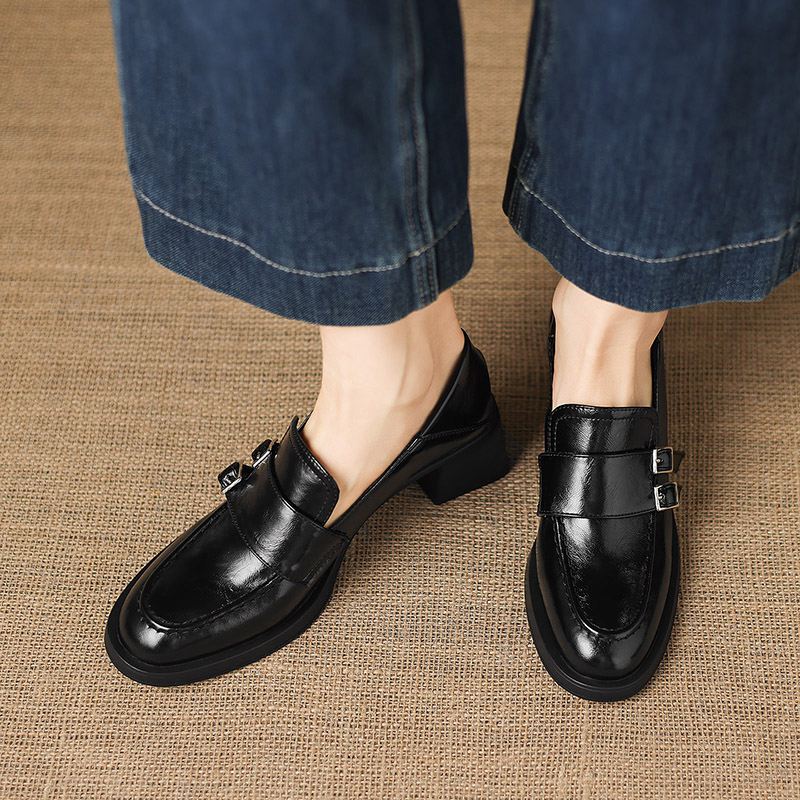 Krazing Pot Microfiber Round Toe Chunky Heels Spring Shoes Big Size 43 Street Wear Women Deep Mouth Vintage Pumps
