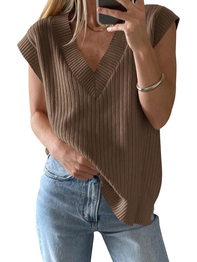 2025 New European & American Women's V-Neck Short-Sleeve Knitted Top - Versatile Loose Sweater In Solid Color