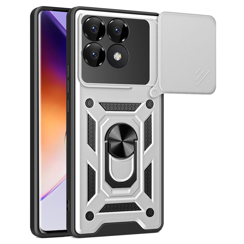 For Xiaomi Poco F6 Pro 5G/Redmi K70 5G/K70 Pro 5G Case PC+TPU Kickstand Phone Shell with Slide Camera Lid