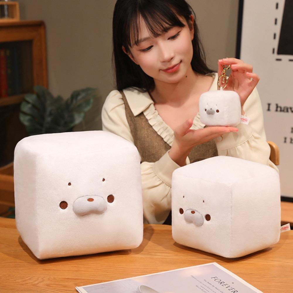 

Tofu-Shaped Plush Doll Toy Square Plush Keychain Durable Bag Charm Office Bedroom 7cm Pendant-Tofu-shape