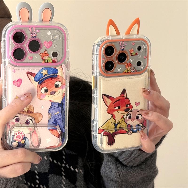 Cartoon Judy Nick Police Uniform Stand Case for iPhone 17/16 Pro Max/15/14