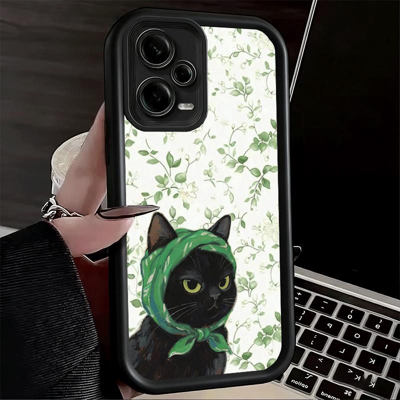 Cute Floral Headscarf Kitten Soft Phone Case for Xiaomi Poco X7 X6 X5 Pro X4 Gt X3 F7 Ultra M8 M7 Redmi 15C 15 14C 13 13C 12 12C