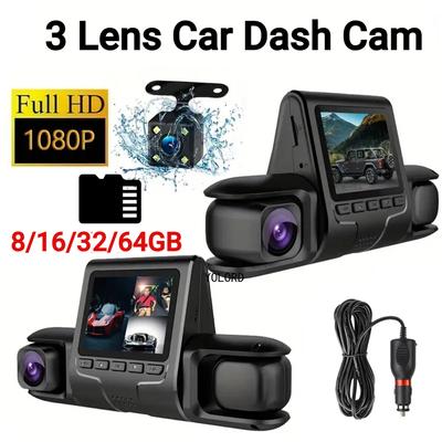 3 objektivy Auto DVR Dash Cam HD 1080P Dash Camera G-Sensor Auto Video Recorder Dashcam Přední Zadní Kamera Auto