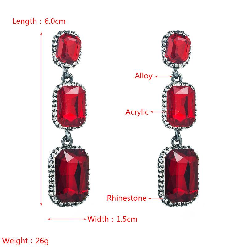 Women Simple Long Drop Earrings Titanium Steel Alloy Pendant Earrings Acrylic Colorfull Crystal Square Geometric Ear Ornaments
