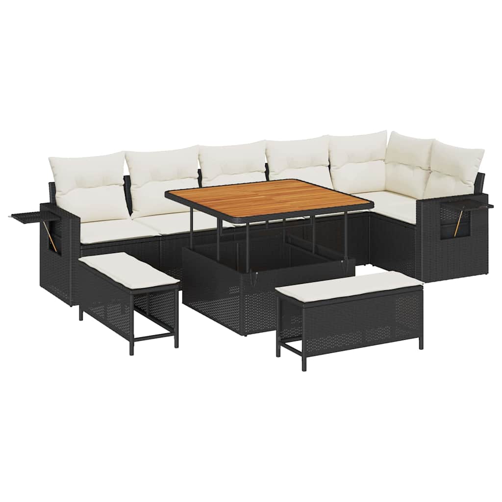 Garden Sofa Set 9 pcs Black Poly Rattan