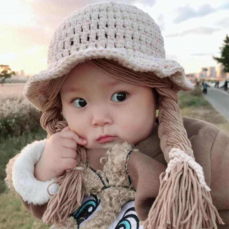 

Children s Knitted Hat Cute Wig Big Braid Baby Princess Hat