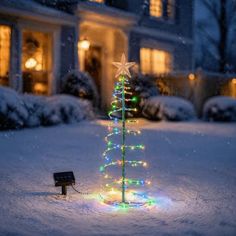 Christmas Tree Garden Decorative Lights Stars LED Solar Ground Light Solar Energy Lamp Coil Shape Sun Lamps