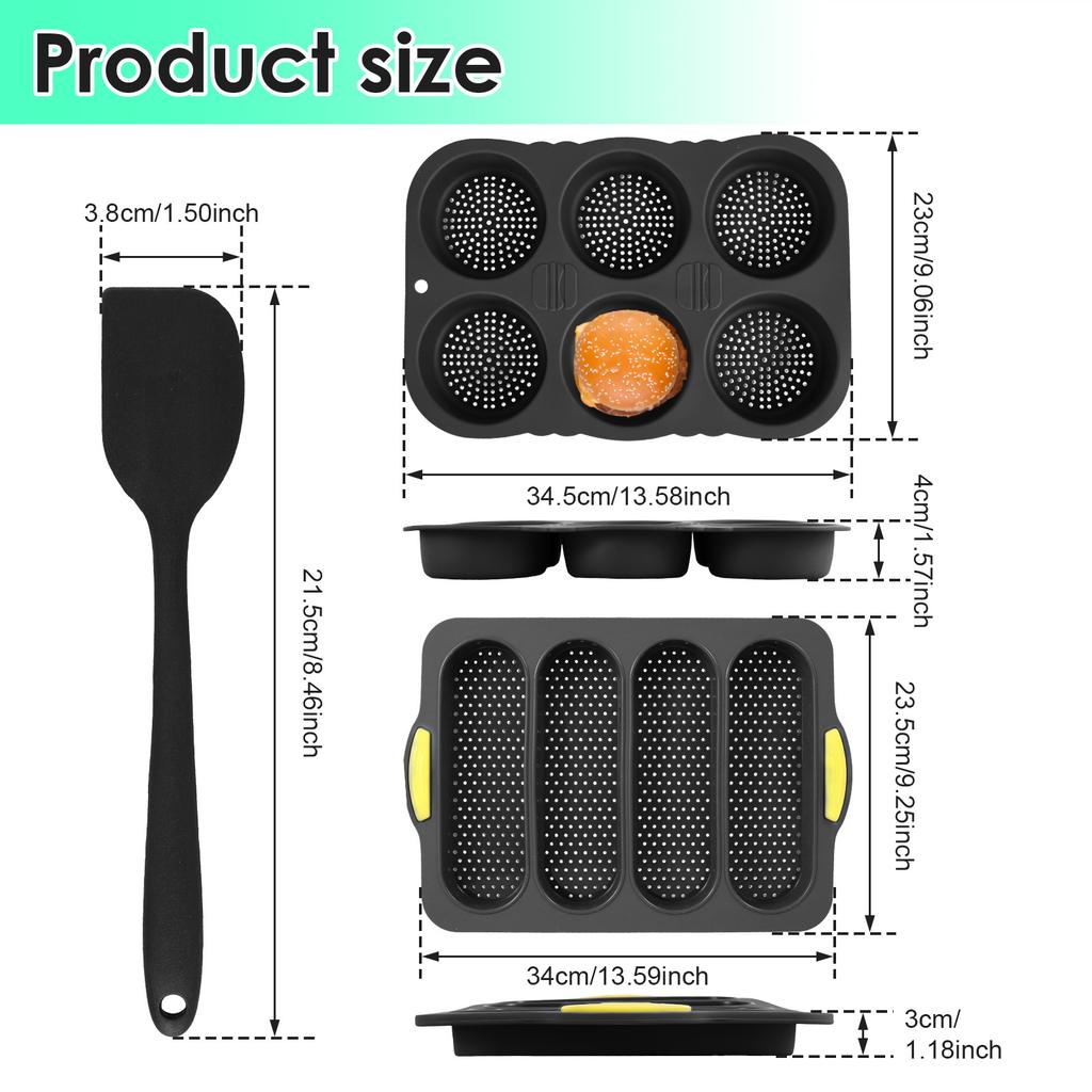 2Pcs Silicone Baking Tray Hamburger Bun Mold French Bread Pan Non-stick Baking Plate for Bread Mold Kitchen Cooking Baking Tool