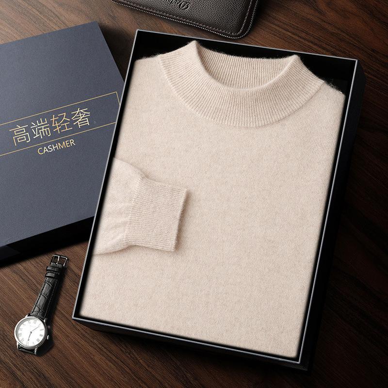 Новый мужской кашемировый свитер с полувысоким воротником, свободный вязаный пуловер из шерсти S бежевый