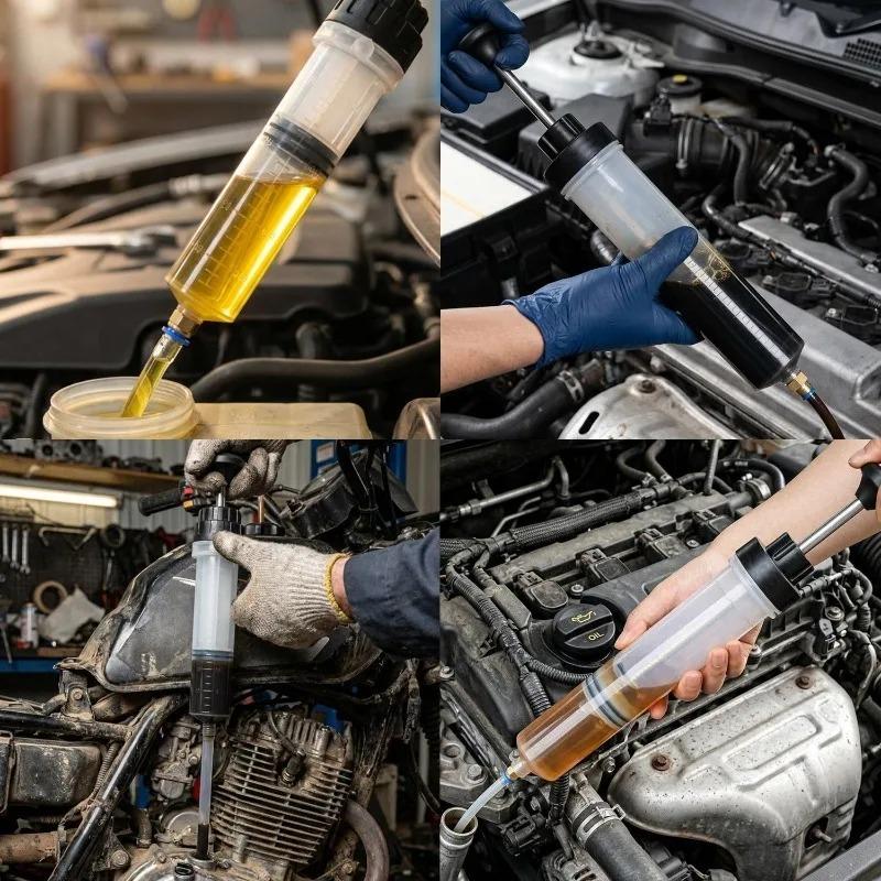 200/500cc Manual Fuel Suction & Filler Fluid Extractor Car Oil Change Brake Auto Syringe with Hose Evacuator Pump for ATV Boat