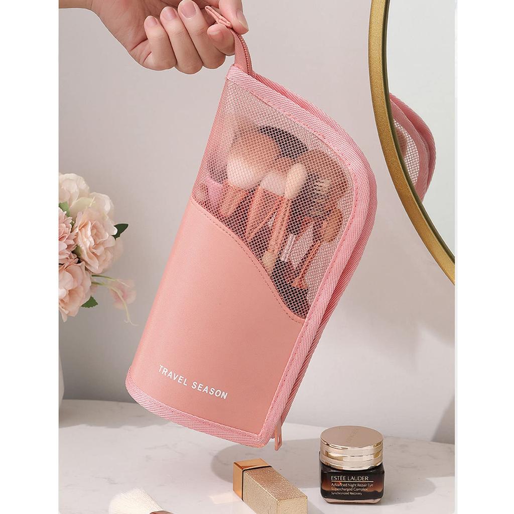 Portable Stand-Up Cosmetic Bag for Women Travel Clear Zipper Makeup Bag Oxford Makeup Brush Holder Organizer Bag Toiletry Bag