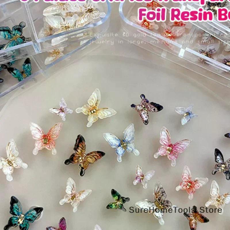 18/24/30PCS Multi Color Transparent Butterfly Nail Charms 3D Resin Glossy Small Butterfly Nail Art Decoration For DIY Crafts