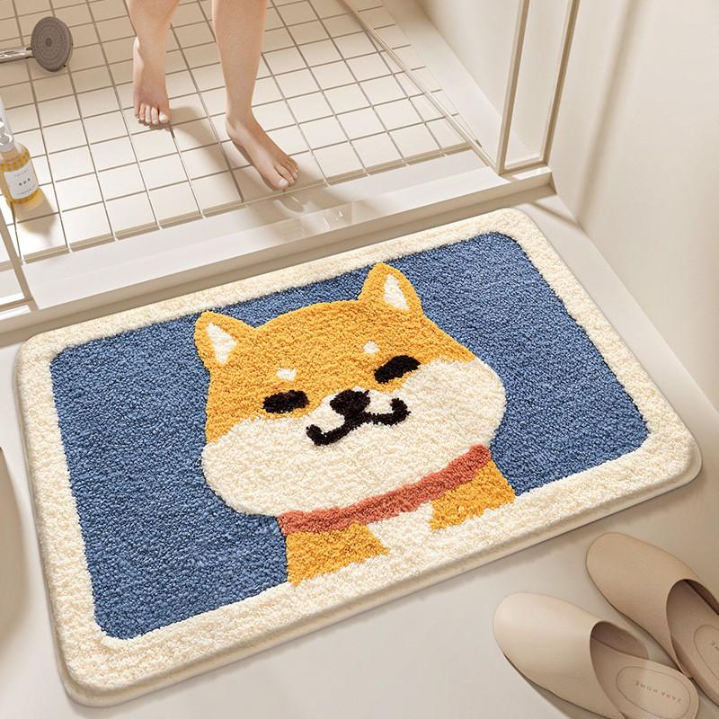 Plush Bathroom Rug Non-Slip Absorbent Floor Mat Toilet Entrance Quick Dry Cartoon Style