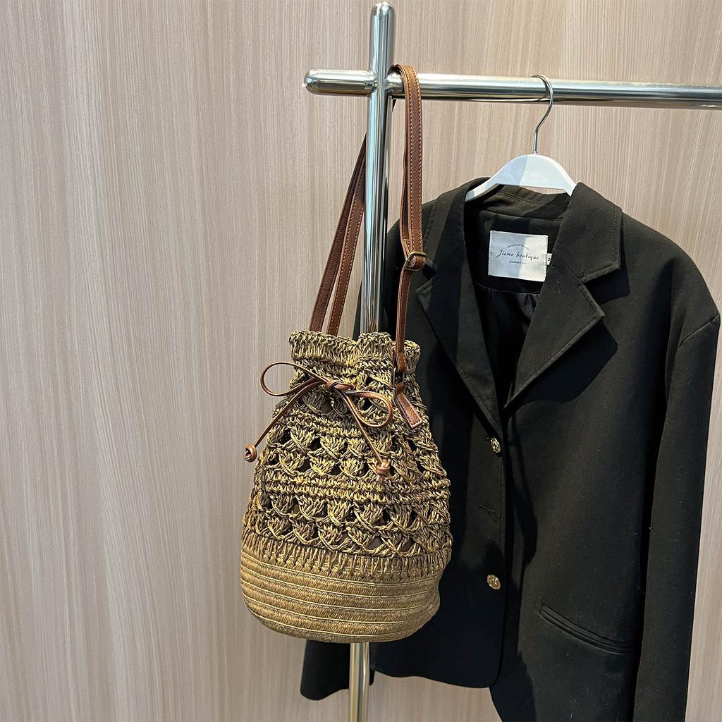 Straw Bags for Women Travel Beach Tote Crossbody Bag Bucket Summer Shoulder Handbag Phone Pouch