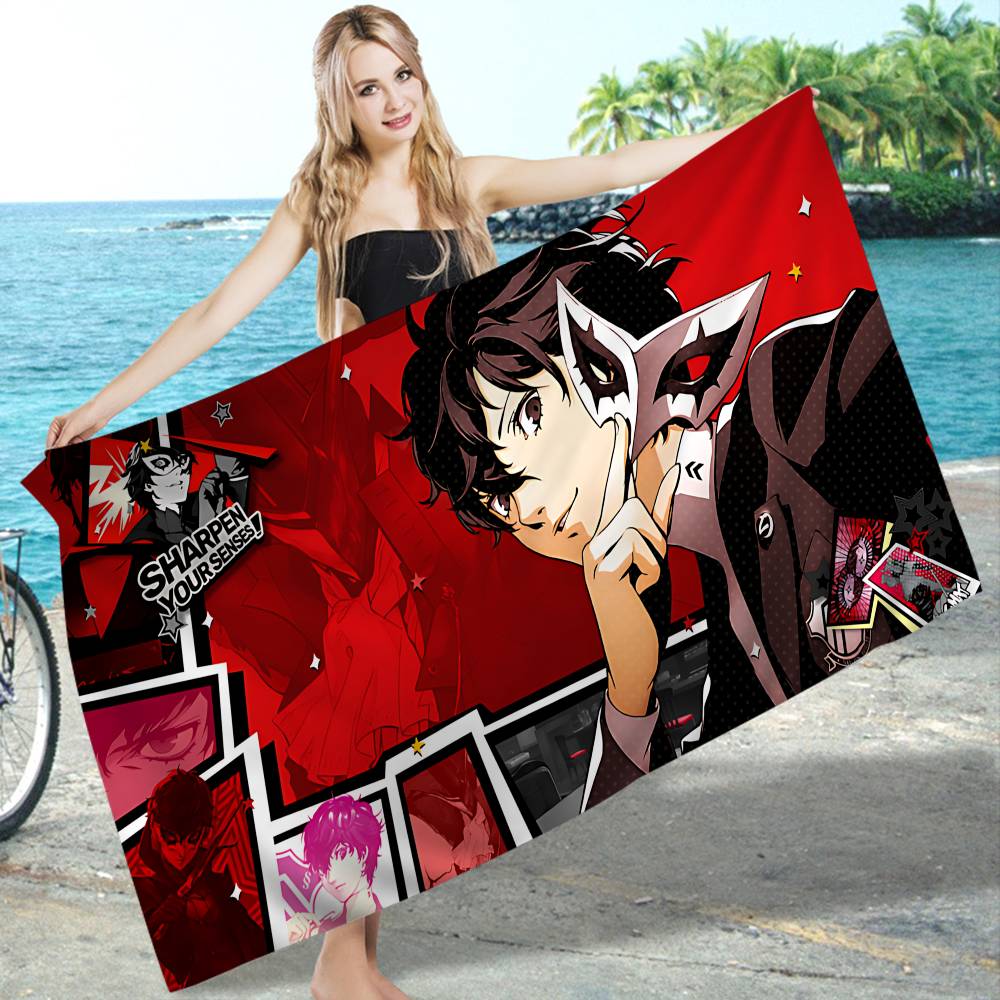 Hot Video Game P-Persona 5 Anime Beach Swimming Towel Soft Absorbent Washcloth Children's Gifts for Kids Travel Camping Gym