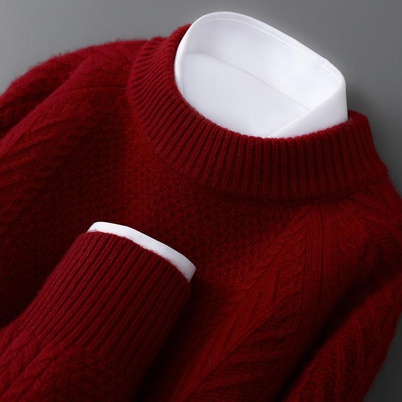 Men's Thick 100% Pure Wool Half-High Collar Knit Cashmere Pullover Sweater for Autumn and Winter