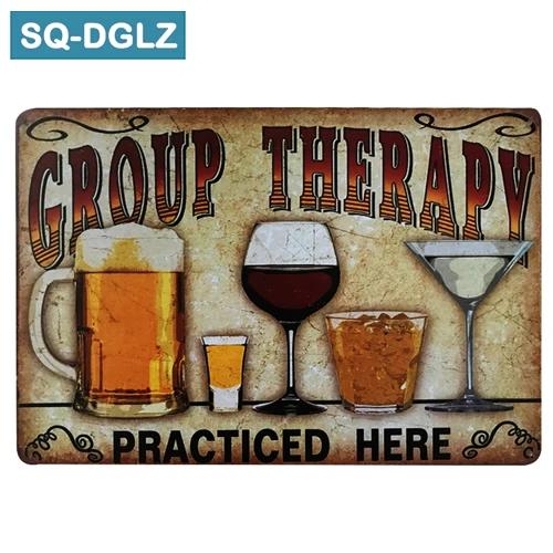 [SQ-DGLZ]Hot GROUP THERAPY PRACTICED HERE Metal Sign Vintage Metal Plates Cafe Pub Club Home Wall Decor Tin Signs Retro Plaque