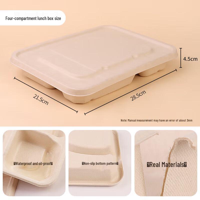 Youhe Youmi Biologisch abbaubare 4-Fach-Mahlzeitenboxen mit Deckeln