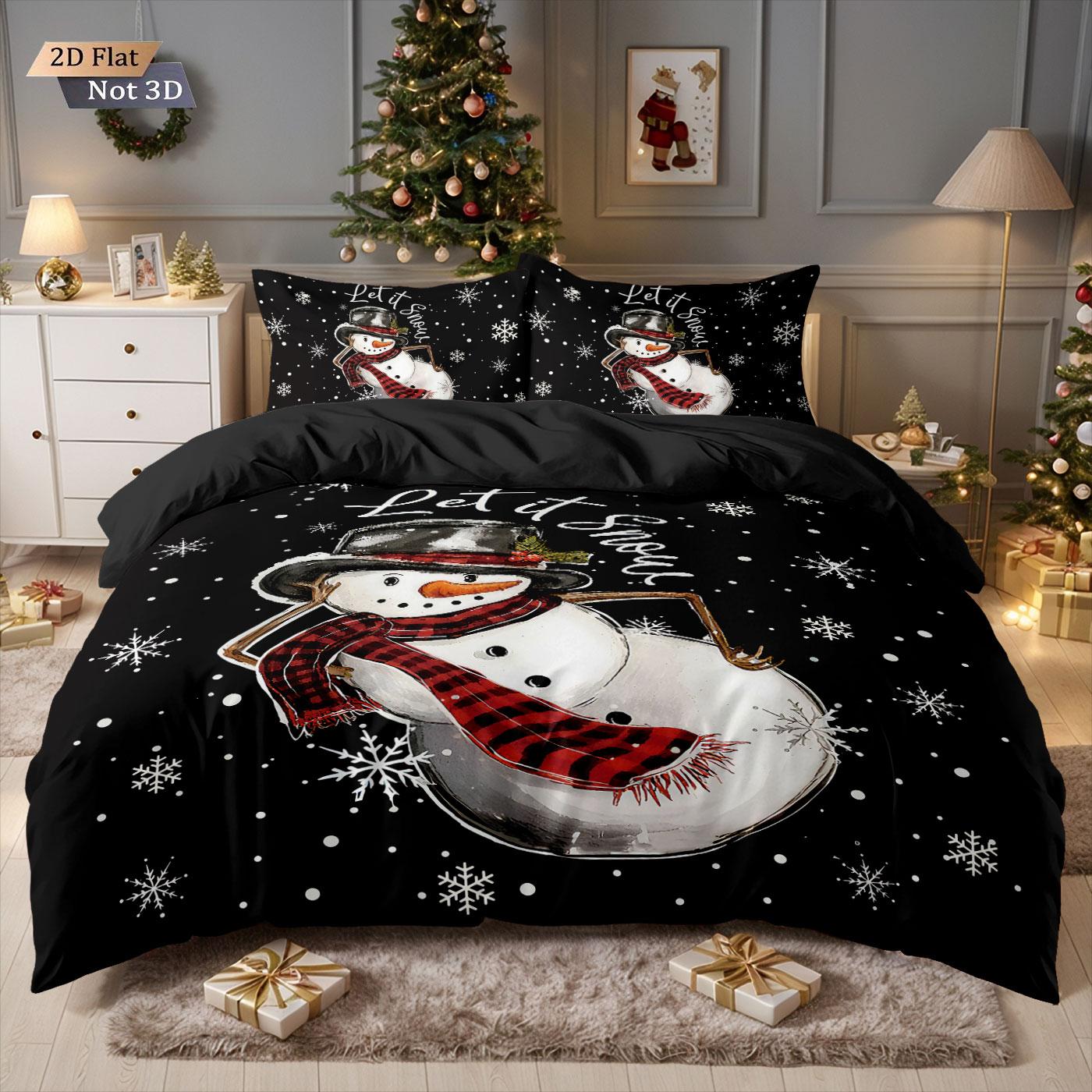 

3Pcs Merry Christmas Cartoon Snowman Printed Chipless Bedding Set Multi Size Bedroom Bedding Holiday Decoration Machine Washable 135x200cm-EU-Single&set