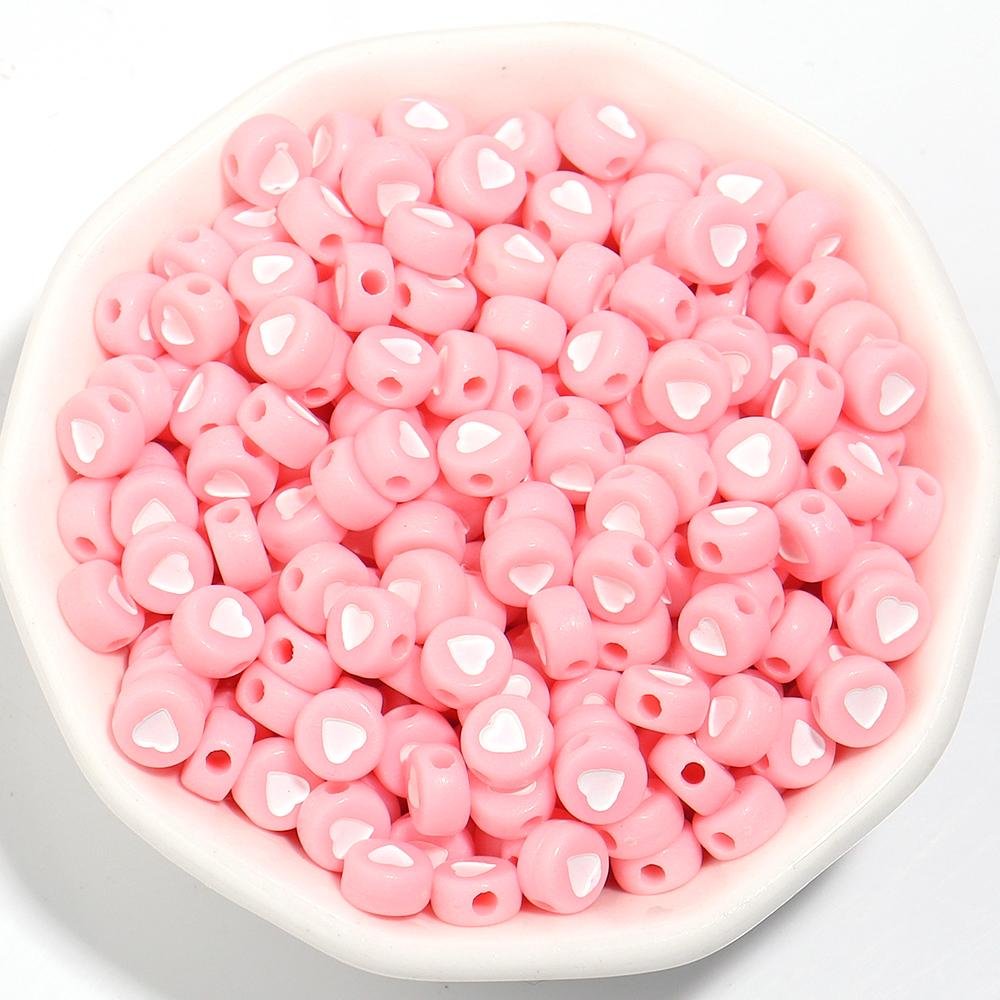 100Pcs/Lot Flat Round Acrylic Beads Colorful Heart Loose Spacer Bead for Jewelry Making Handmade DIY Bracelet Necklace Accessory