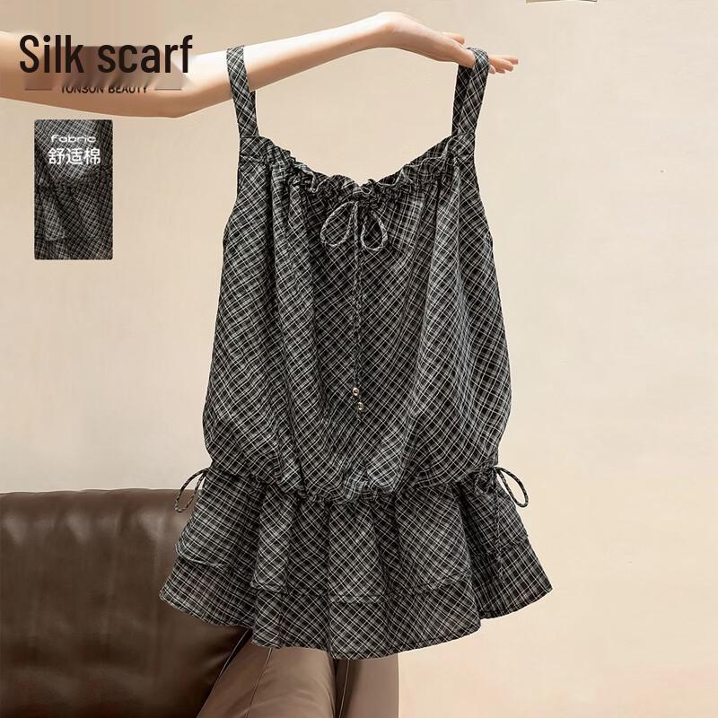 Women s Elegant Plaid Loose Sleeveless Blouse L