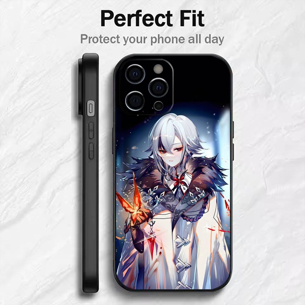 G-GenshinS The Knave  A-Arlecchino-oES Phone Case For iPhone17,16,15,14,13,12 Plus,Max Soft Silicone Black Cover