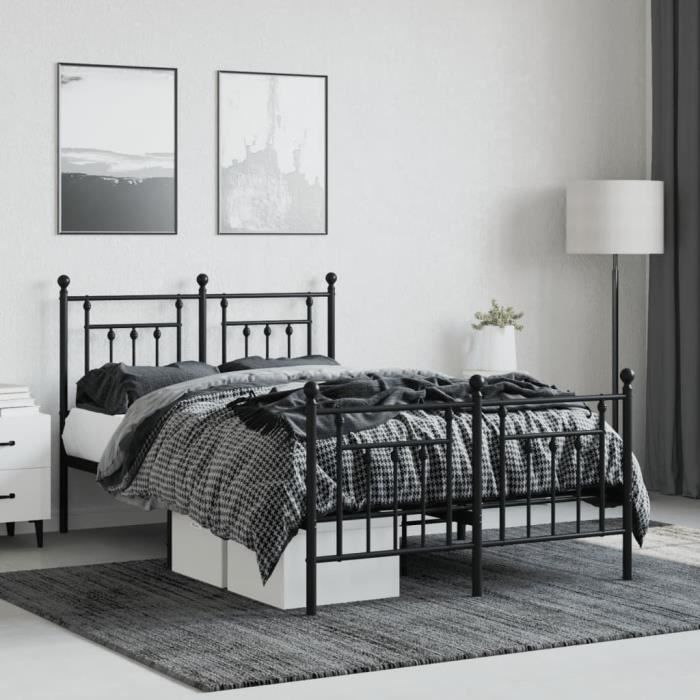 VidaXL Cadre de lit métal avec tête de lit-pied de lit noir 120x200 cm 353553